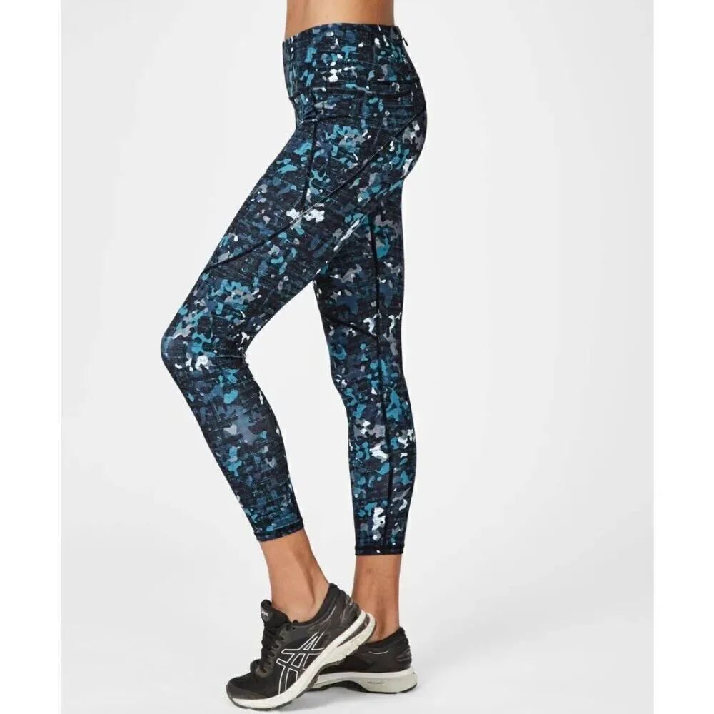Sweaty Betty womens Sz Small teal camoprint workout leggings